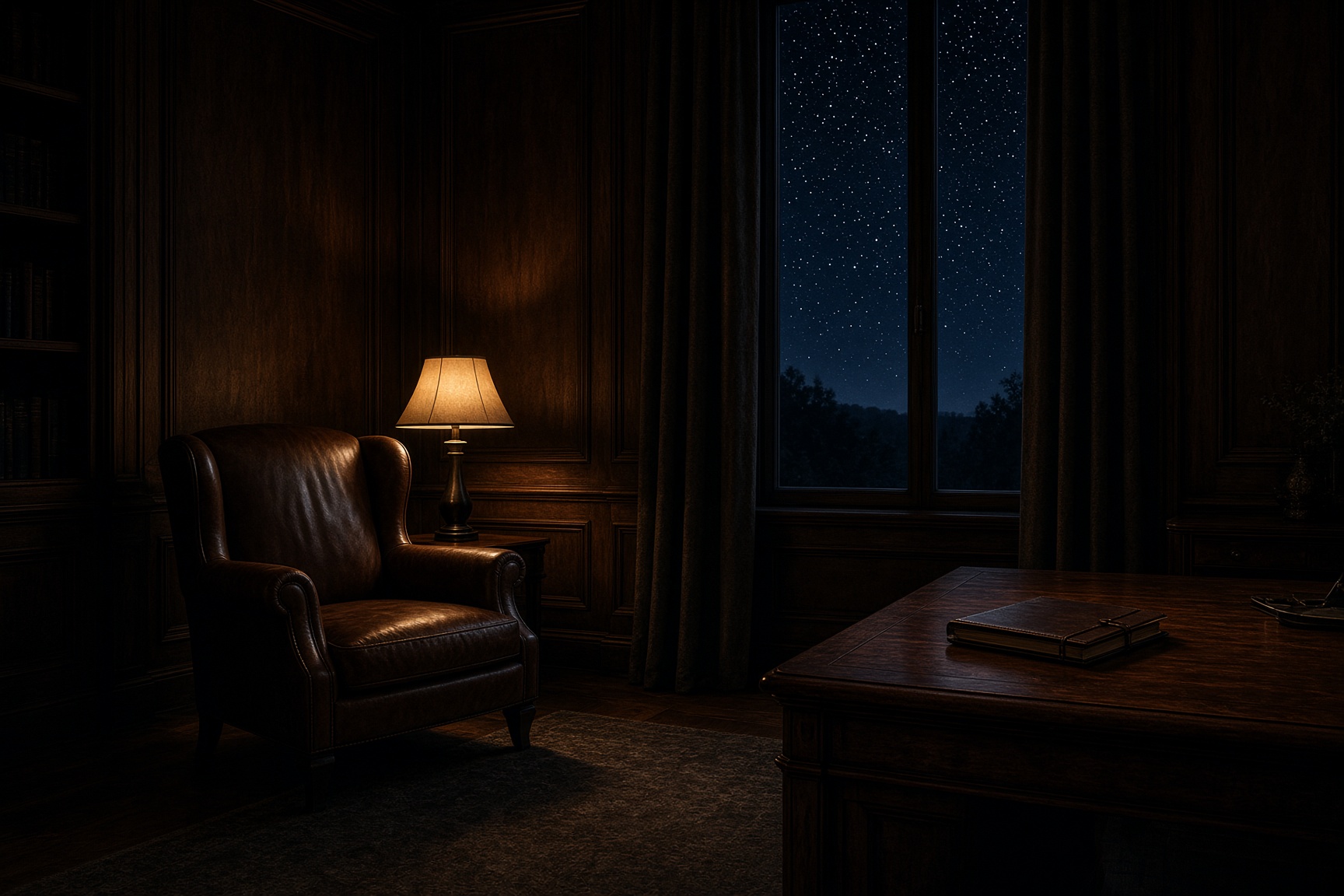 Quiet executive study at night